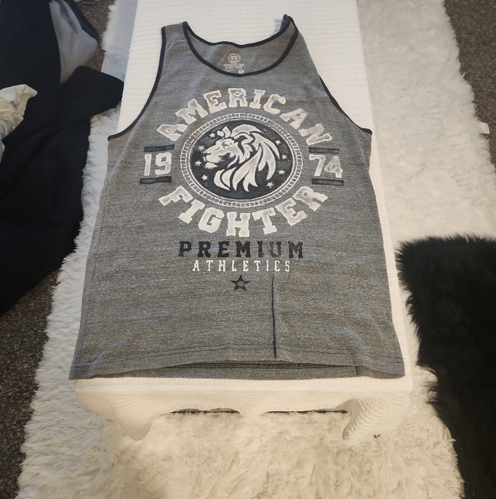 American Fighter Gray and Black Graphic Tank